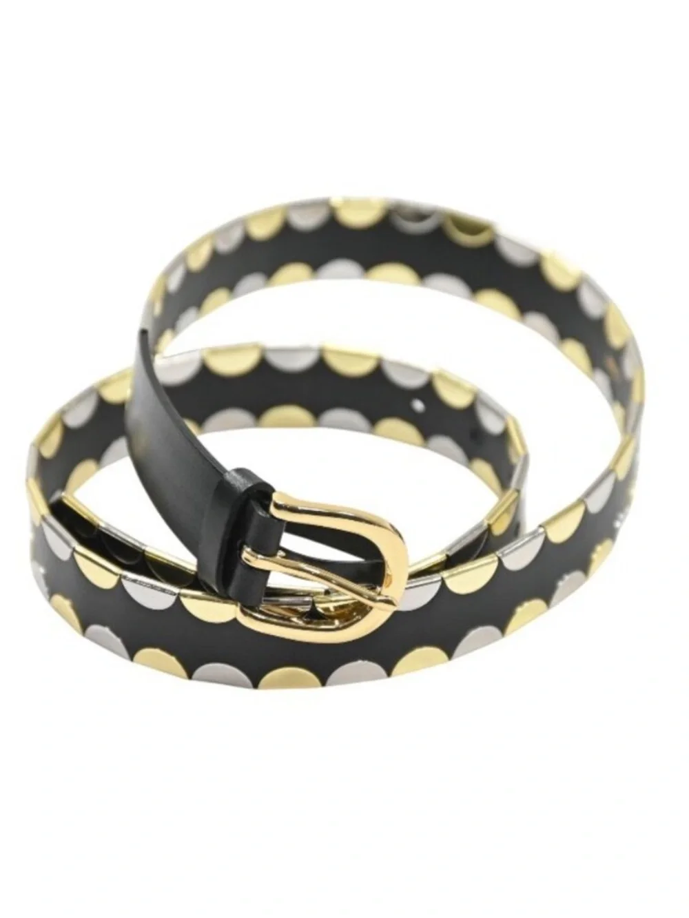 J. Crew Classic Metallic tipped Belt Leather Black Gold Small NWT Scallop Shiny